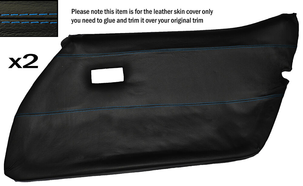 BLUE STITCH 2X FRONT FULL DOOR CARD LEATHER SKIN COVER FITS CORVETTE C3 78-82