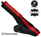 BLACK & RED STRIPE LEATHER E BRAKE BOOT & HANDLE COVER FITS DODGE VIPER 03-06