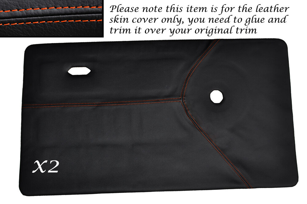 ORANGE STITCH 2X FRONT DOOR CARDS LEATHER SKIN COVERS FITS MINI CLASSIC COOPER