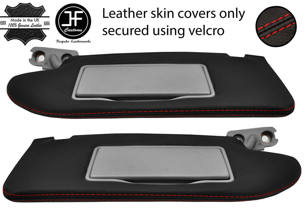 RED STITCHING 2X SUN VISORS LEATHER COVERS FITS VOLVO V70 MK2 2000-2007