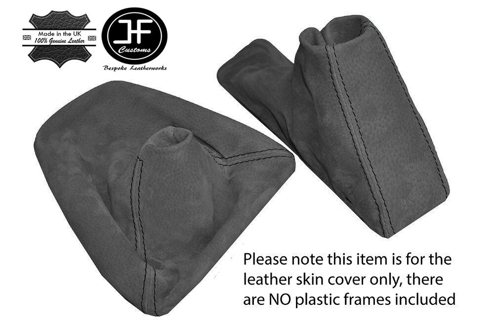 GREY SUEDE FITS BMW E90 E91 E92 E93 GEAR HANDBRAKE GAITER SET BLACK STITCH