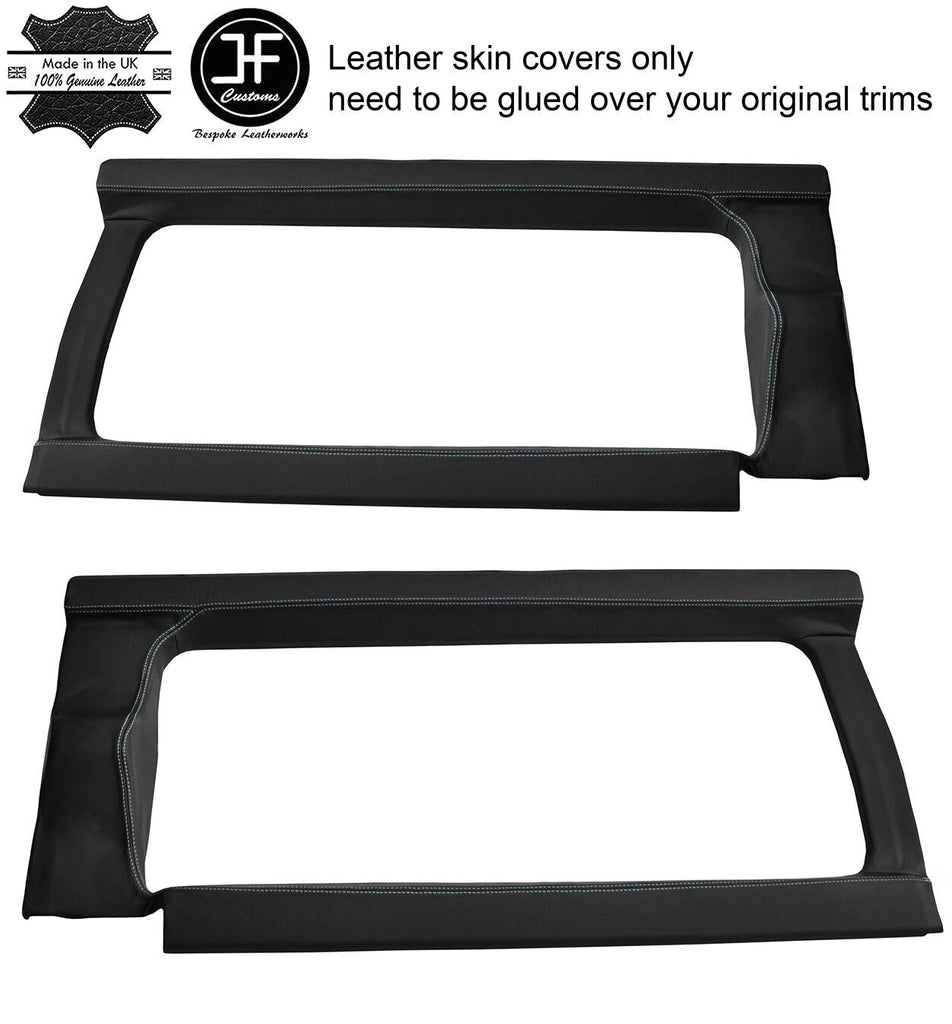 GREY STITCH 2X REAR WINDOW PANEL TRIM LEATHER COVERS FOR DEFENDER 110 CSW
