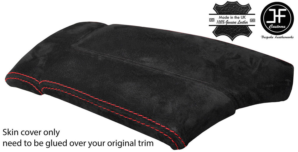 RED STITCH SLIDING ARMREST SUEDE COVER FOR BMW 5 SERIES E60 E61 2003-2011