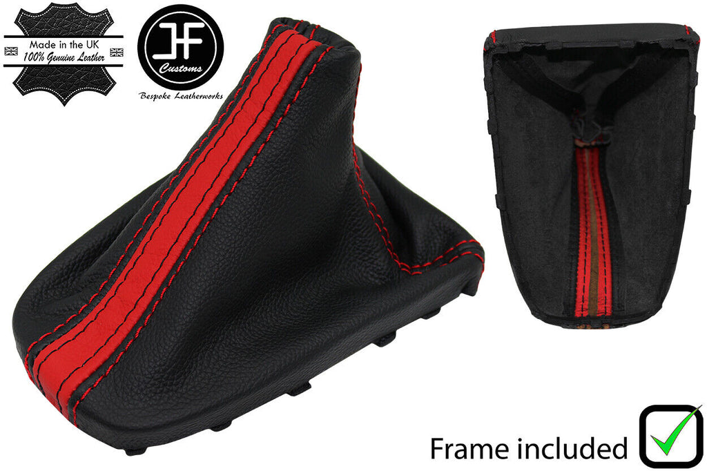BLACK RED STRIPE LEATHER GEAR GAITER + FRAME FOR VAUXHALL ASTRA MK6 J 09-15