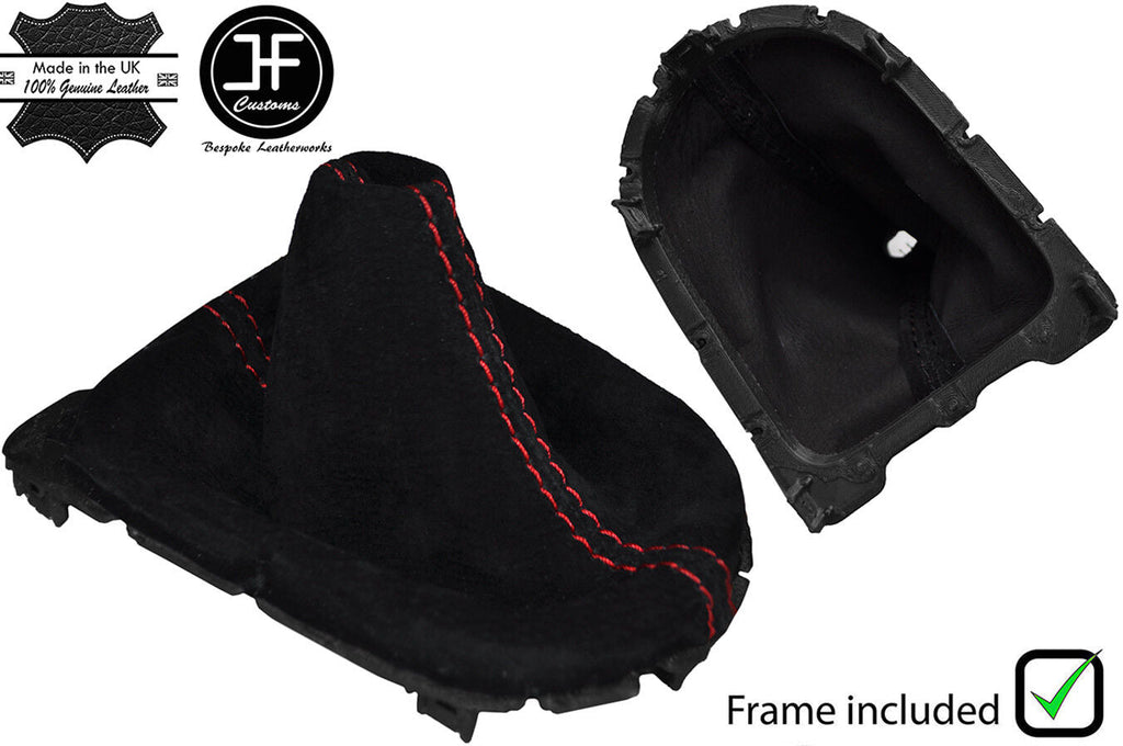 RED STITCH SUEDE MANUAL GEAR GAITER WITH PLASTIC FRAME FOR FORD MUSTANG 15-19