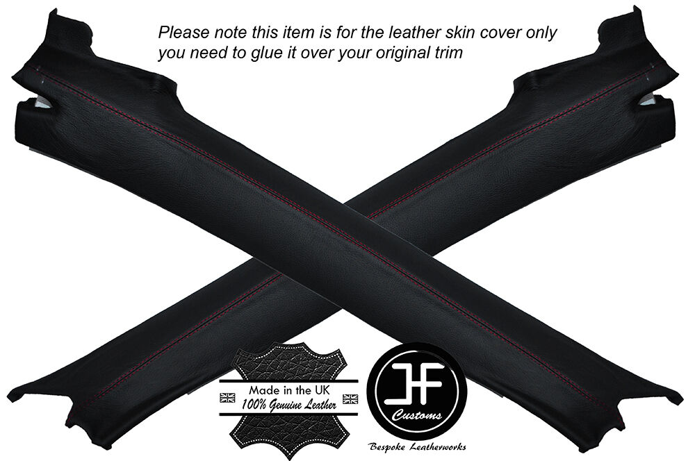 RED STITCH 2X A PILLAR LEATHER COVERS FITS VAUXHALL OPEL TIGRA TWINTOP 04-09