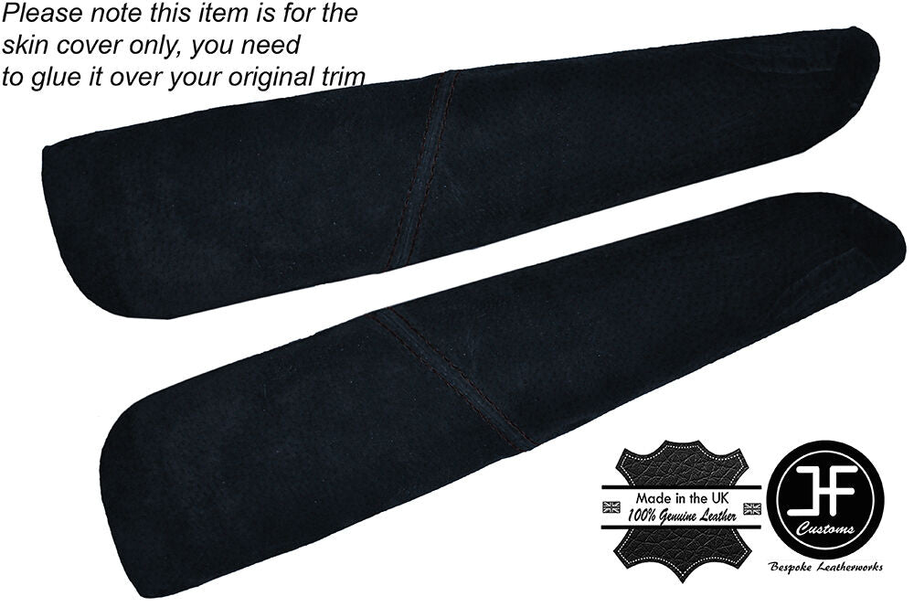BLACK STICH 2X FRONT DOOR ARMREST SUEDE COVERS FITS BMW E46 CONVERTIBLE & COUPE