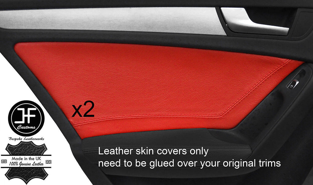 RED TOP GRAIN LEATHER 2X REAR DOOR CARD COVERS FITS AUDI A4 B8 2008-2015