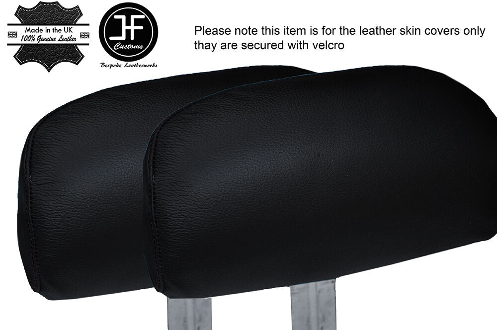 BLACK STITCHING 2X FRONT HEADREST LEATHER COVERS FITS FORD MUSTANG 1999-2004