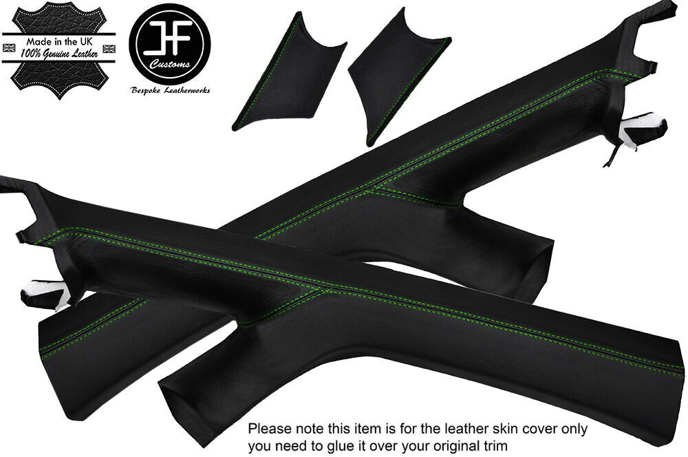GREEN STITCH 2X A PILLAR LEATHER COVERS FITS VW VOLKSWAGEN CADDY MK3 2K 05-15