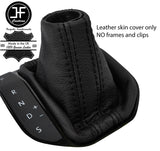 BLACK & BLACK STRIPE LEATHER AUTOMATIC GEAR GAITER FITS VW T6 TRANSPORTER 16-19