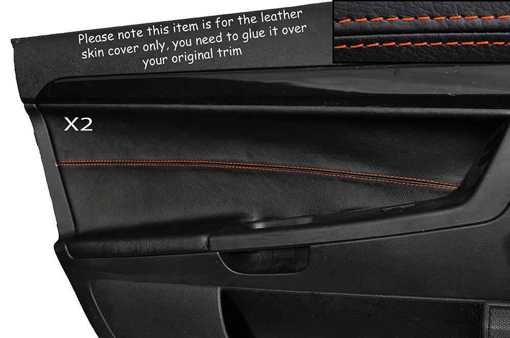 ORANGE STITCH 2X FRONT DOOR CARD TRIM SKIN COVER FITS MITSUBISHI EVO 10 STYLE 2
