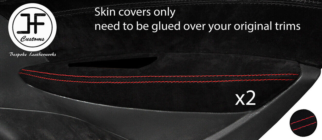 RED STITCH 2X REAR DOOR ARMREST SUEDE COVER FOR PEUGEOT 308 07-12 SW ESTATE