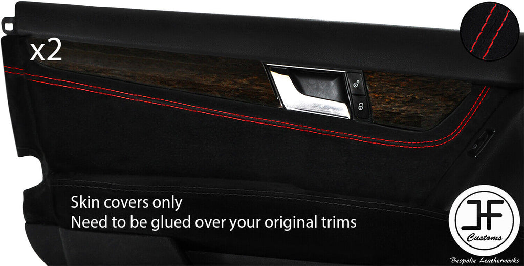 RED STITCH 2X FRONT DOOR CARD TRIM SUEDE COVERS FOR MERCEDES C CLASS W204