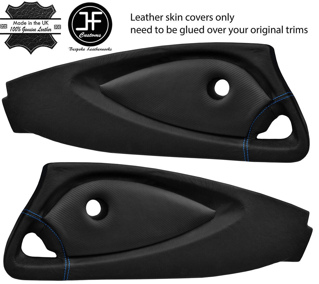 BLUE STITCH 2X DOOR CARD LEATHER & CARBON VINYL COVER FOR LOTUS ELISE EXIGE S2