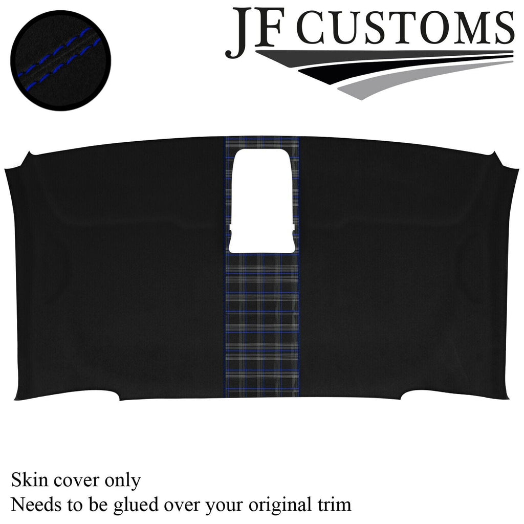 ROYAL BLUE STITCH TARTAN D GREY SUEDE HEADLINER COVER FITS VW T6 MULTIVAN 16-19