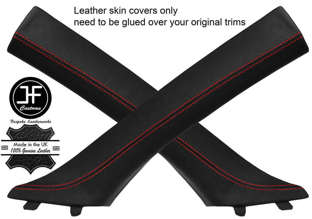 RED STITCH 2X A POST PILLAR LEATHER COVERS FITS BMW 3 SERIES E92 COUPE 06-13