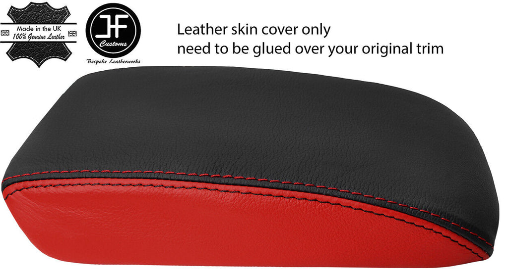 BLACK & RED  TOP GRAIN LEATHER ARMREST LID COVER FOR VW GOLF MK7 VII 2013-2018