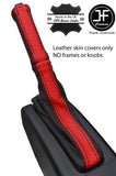 BLACK & RED REAL LEATHER HANDBRAKE GAITER + HANDLE COVER FOR FIAT BARCHETTA