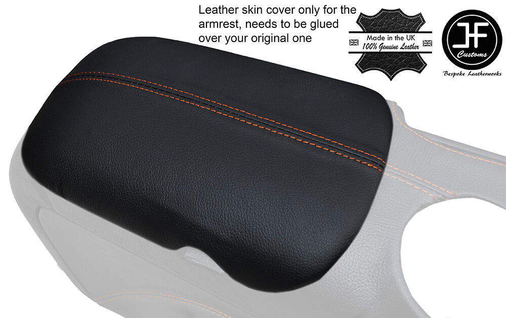 ORANGE STITCH ARMREST LID GENUINE LEATHER COVER FITS FORD MUSTANG 2015-2017