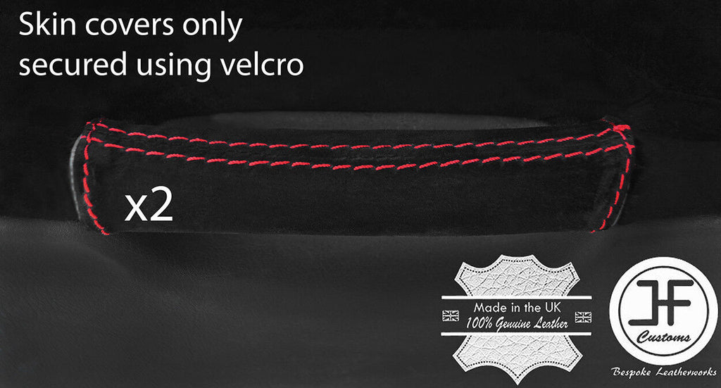 RED STITCH 2X REAR DOOR HANDLE SUEDE COVERS FOR BMW E36 SALOON TOURING 91-98