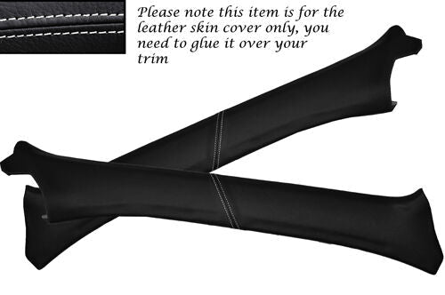 WHITE STITCH  2X WINDSCREEN PILLAR LEATHER COVERS FITS TOYOTA STARLET 1996-1999