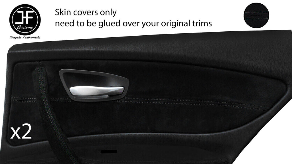 BLACK STITCH 2X REAR DOOR CARD TRIM SUEDE COVERS FITS BMW 1 SERIES E87 04-12