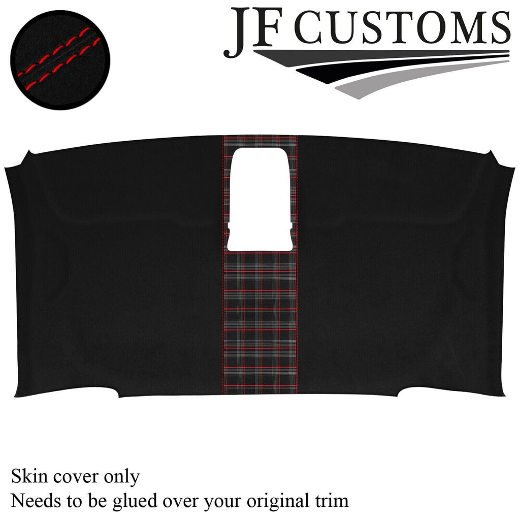 RED STITCH TARTAN SUEDE HEADLINER COVER FITS VW T6 MULTIVAN 16-19 CUSTOM NEW