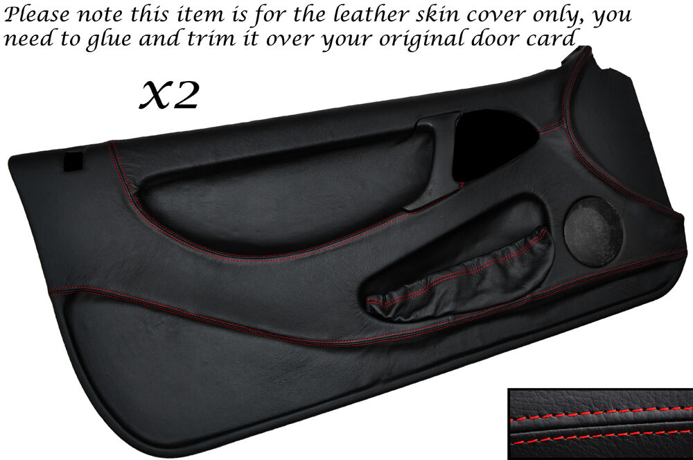RED STITCH 2X FULL DOOR CARD LEATHER SKIN COVERS FITS LOTUS ELAN M100 89-95