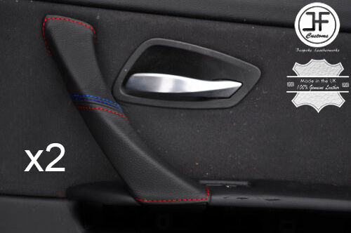 RED & TRI STITCH 2X REAR DOOR HANDLE LEATHER COVER FOR BMW E90 E91 E92 E93
