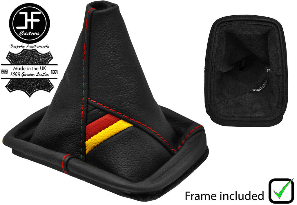 RED STITCH GERMAN FLAG LEATHER GEAR GAITER + FRAME FOR VW GOLF 4 MK4 IV 98-05