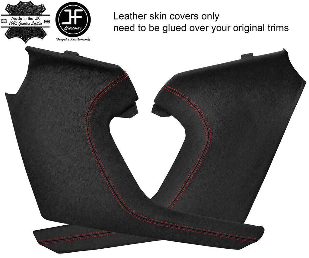 RED STITCH 2X SIDE CONSOLE TUNNEL TRIM LEATHER COVERS FOR TESLA MODEL S 12-16