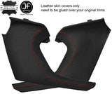 RED STITCH 2X SIDE CONSOLE TUNNEL TRIM LEATHER COVERS FOR TESLA MODEL S 12-16