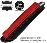 BLACK & RED STRIPE REAL LEATHER HANDBRAKE HANDLE COVER FITS PEUGEOT 508 11-17