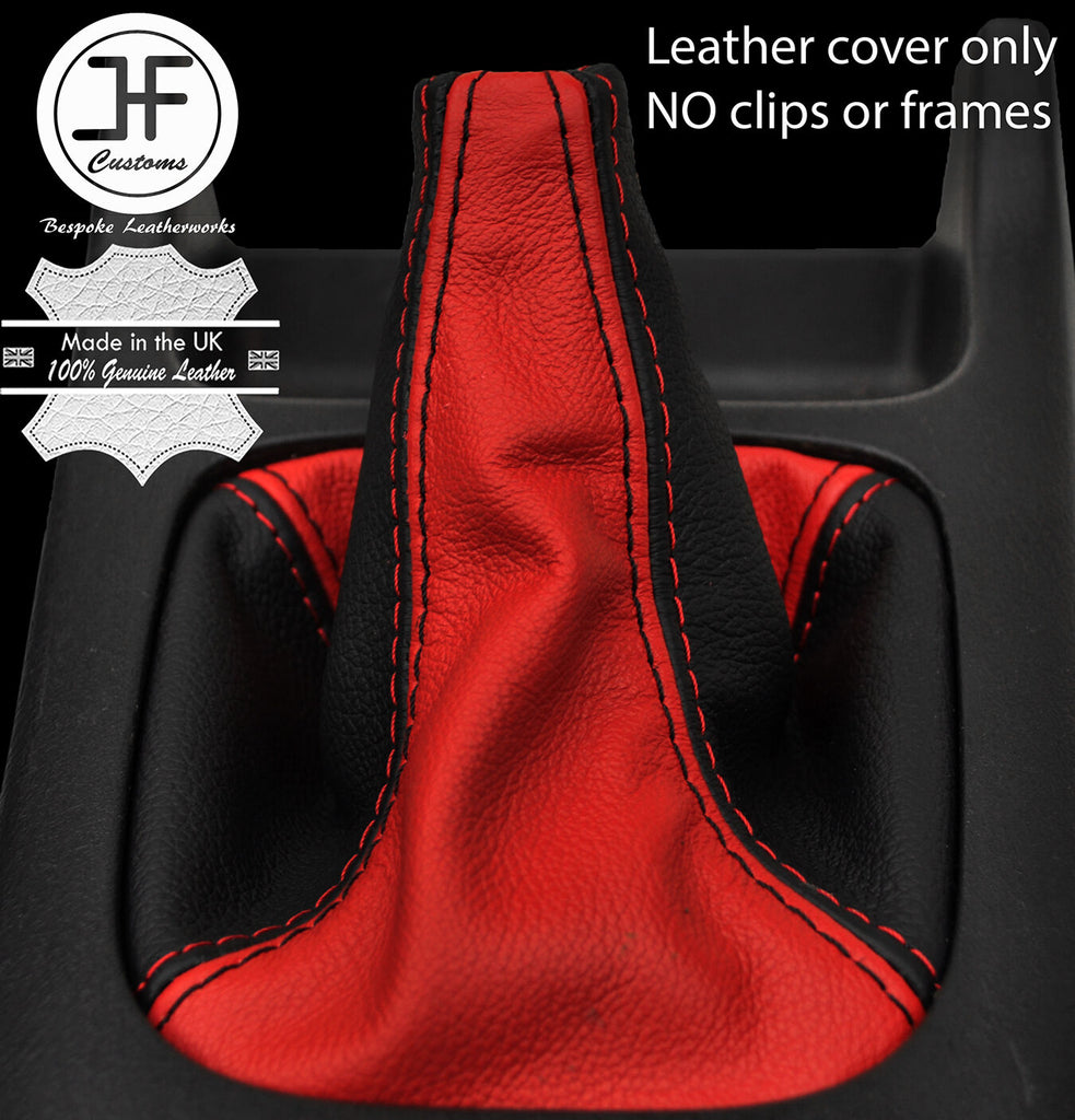 BLACK & RED LEATHER 5 SPEED MANUAL GEAR GAITER FITS SUBARU IMPREZA WRX 01-05