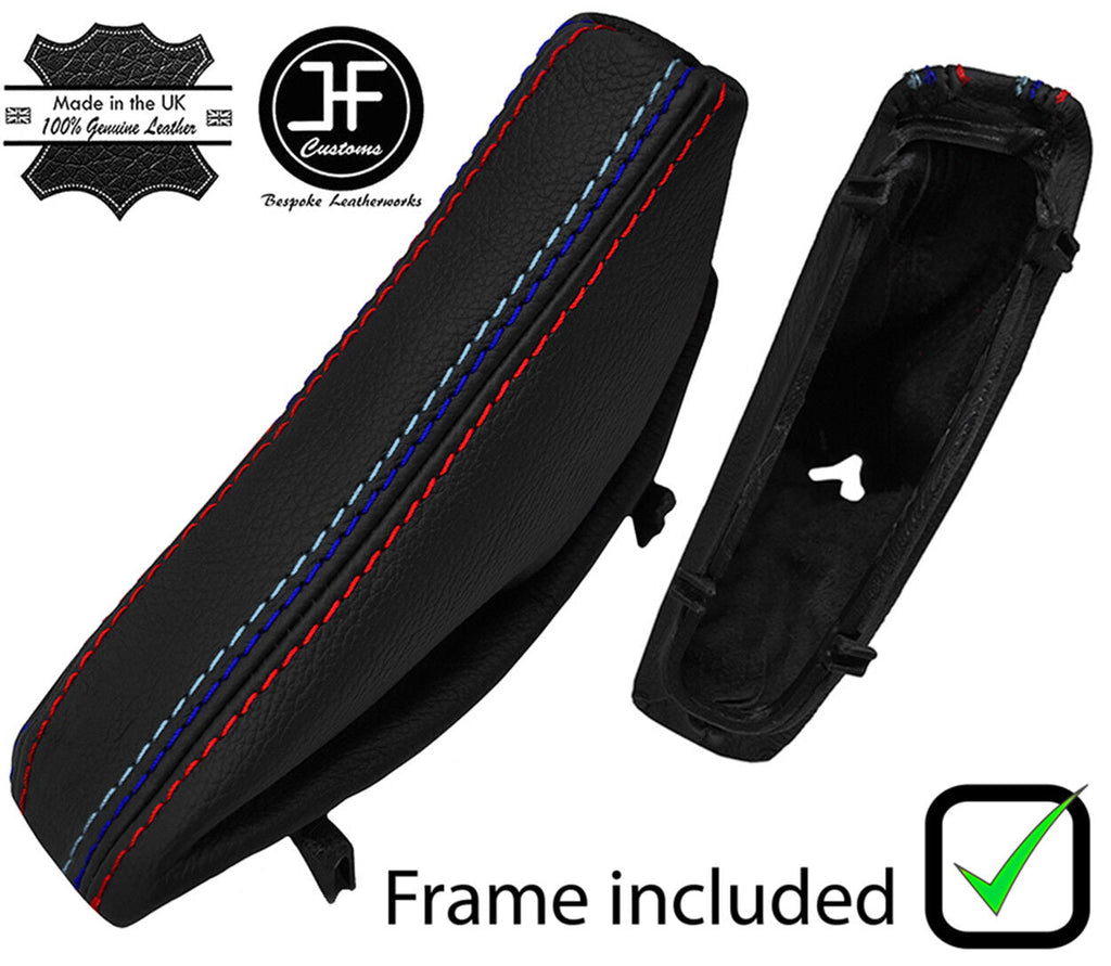 BLACK & TRI STITCH LEATHER HANDBRAKE GAITER+PLASTIC FRAME FOR BMW E60 E61 03-11