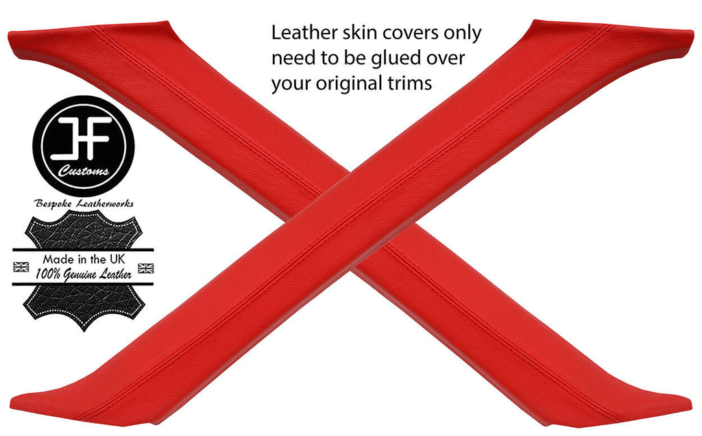 RED REAL LEATHER 2X A POST PILLAR COVERS FITS RANGE ROVER P38 1994-2002