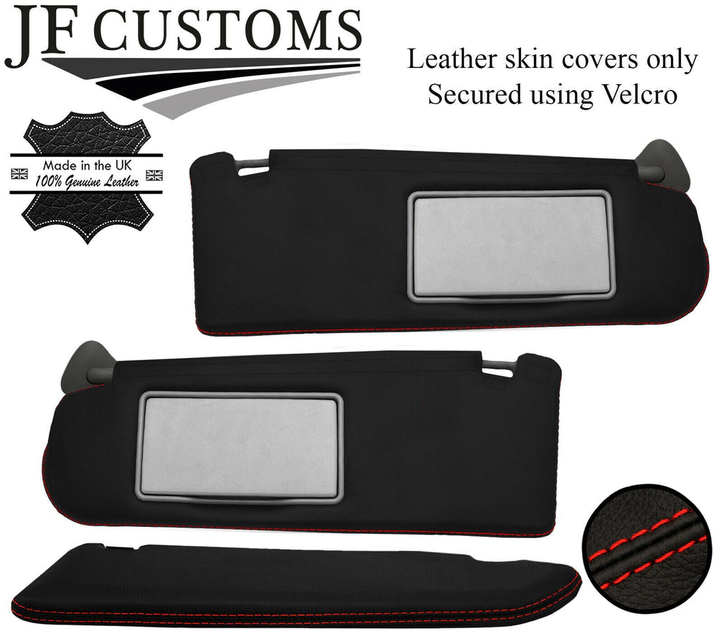 RED STITCH TOP-GRAIN LEATHER 2X SUN VISOR COVERS FITS JAGUAR S TYPE 02-08