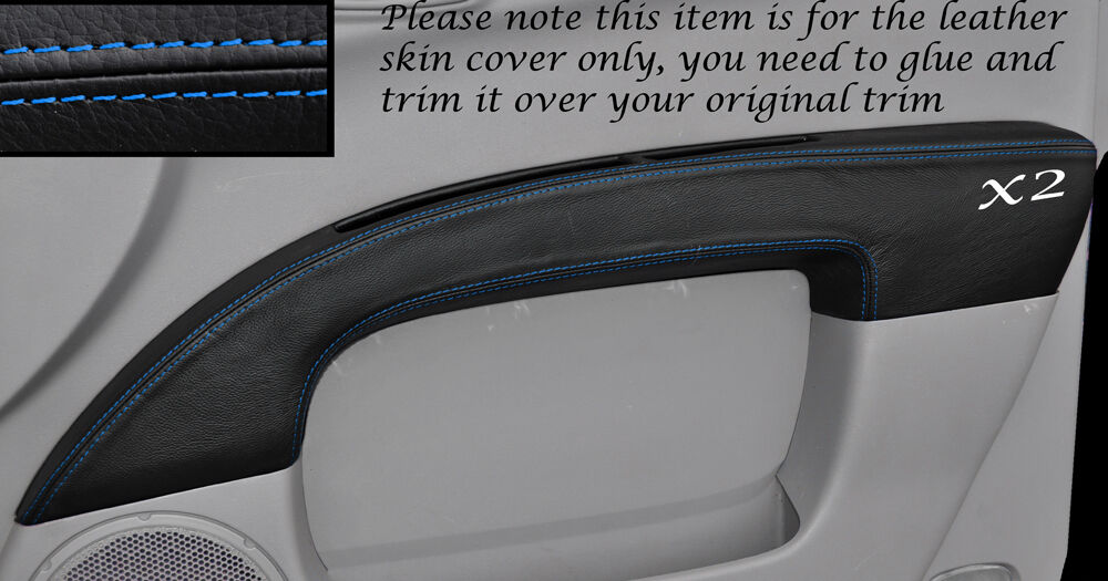 BLUE STITCH 2X FRONT DOOR CARD TRIM SKIN COVERS FITS MITSUBISHI L200 06-14