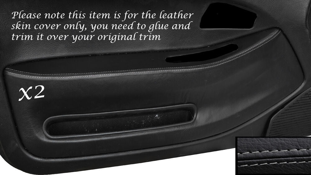 GREY STITCH 2X FRONT DOOR CARD TRIM SKIN COVERS FITS HONDA CIVIC COUPE 92-95