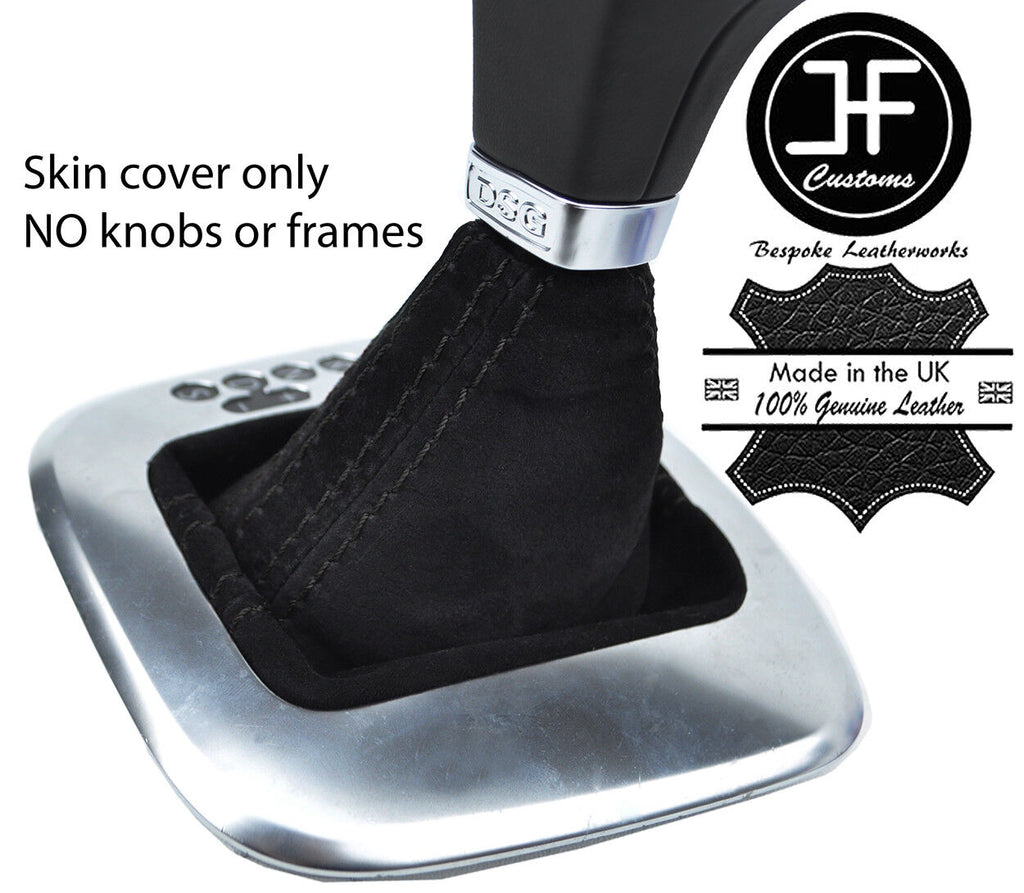 BLACK STITCHING REAL SUEDE DSG AUTOMATIC GEAR GAITER FOR VW POLO 6R 2009-2014