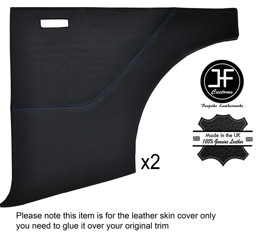 BLUE STITCHING 2X REAR DOOR CARD LEATHER COVER FITS FORD ANGLIA 105E 123E