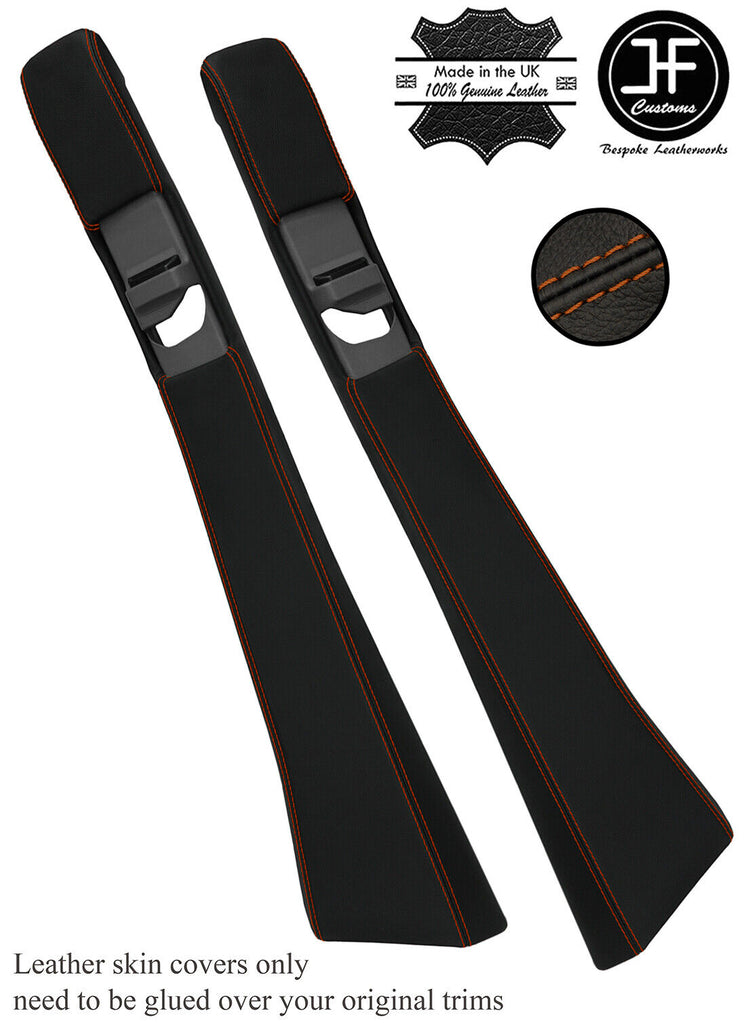 BROWN STITCH 2X B PILLAR REAL LEATHER COVERS FITS MERCEDES W124 E CLASS 83-95