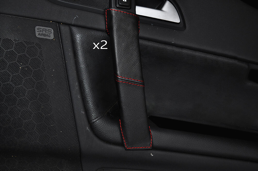 RED STITCH 2X FRONT DOOR HANDLE LEATHER COVERS FITS VOLVO C70 2006-2014