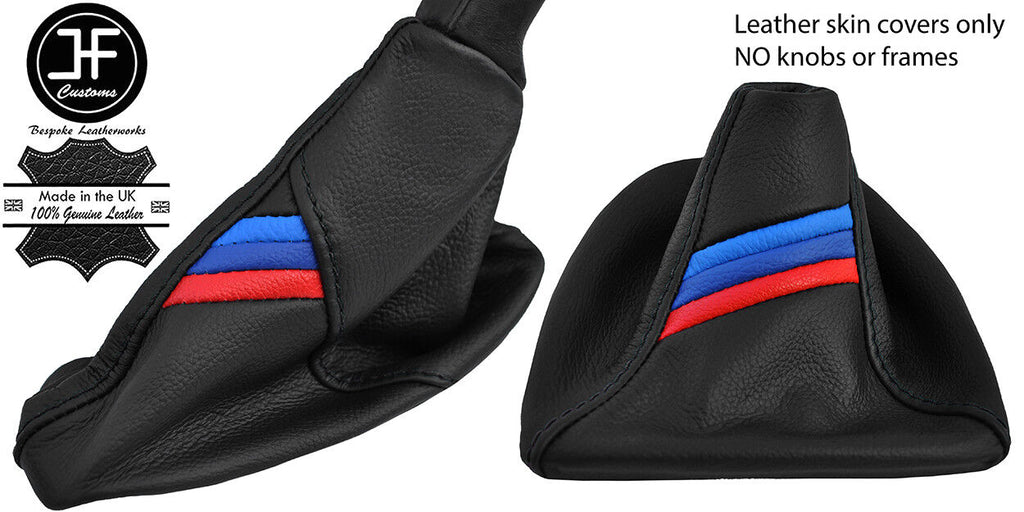 BLACK STITCH TRI STRIPE TOP GRAIN MANUAL GAITER SET FOR BMW E60 E61 04-11
