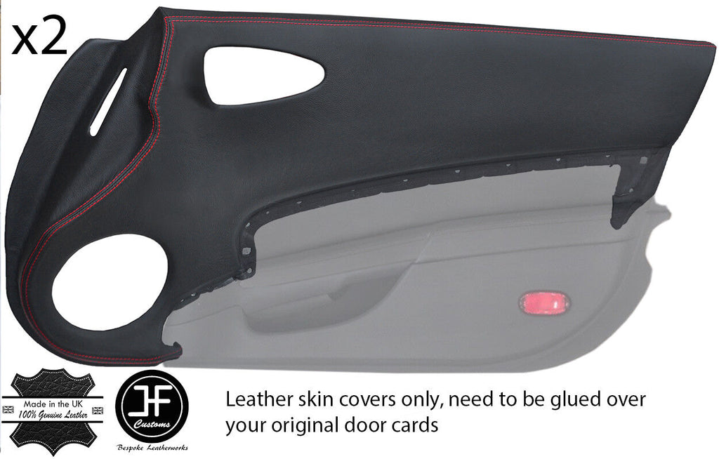 RED STITCHING 2X DOOR CARD TRIM REAL LEATHER COVERS FITS 350Z 2006-2009