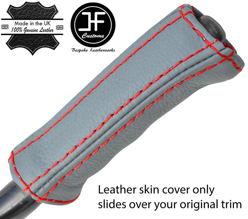 RED STITCH GREY LEATHER HANDBRAKE HANDLE COVER FITS SUBARU BRAT PICKUP BRUMBY
