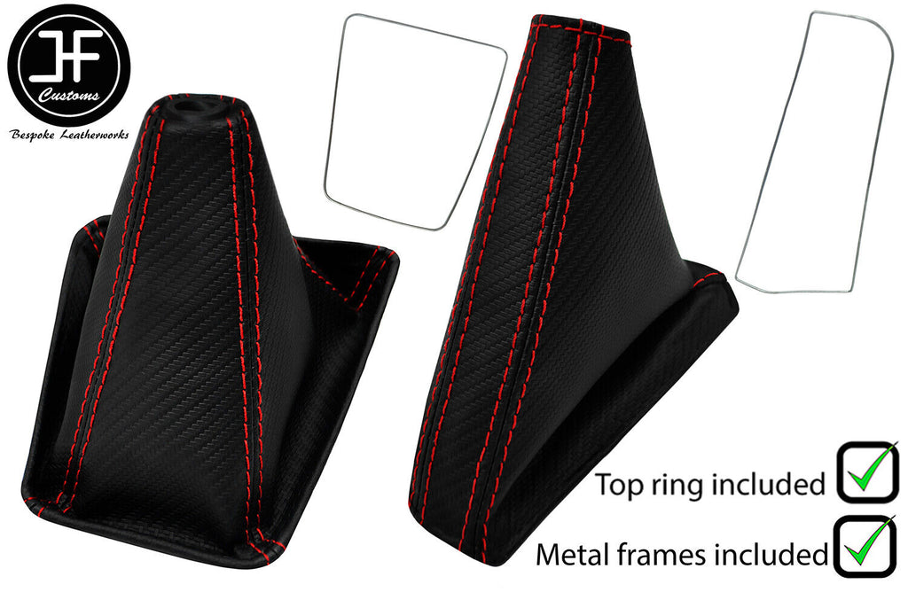 RED STITCH CARBON VINYL GAITERS+FRAME+TOP RING FOR NISSAN SKYLINE R32 89-1993