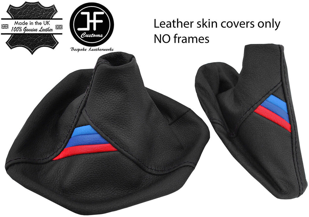 BLACK STITCH TRI STRIPES REAL LEATHER GAITER SET FOR BMW 5 SERIES E39 1995-2003