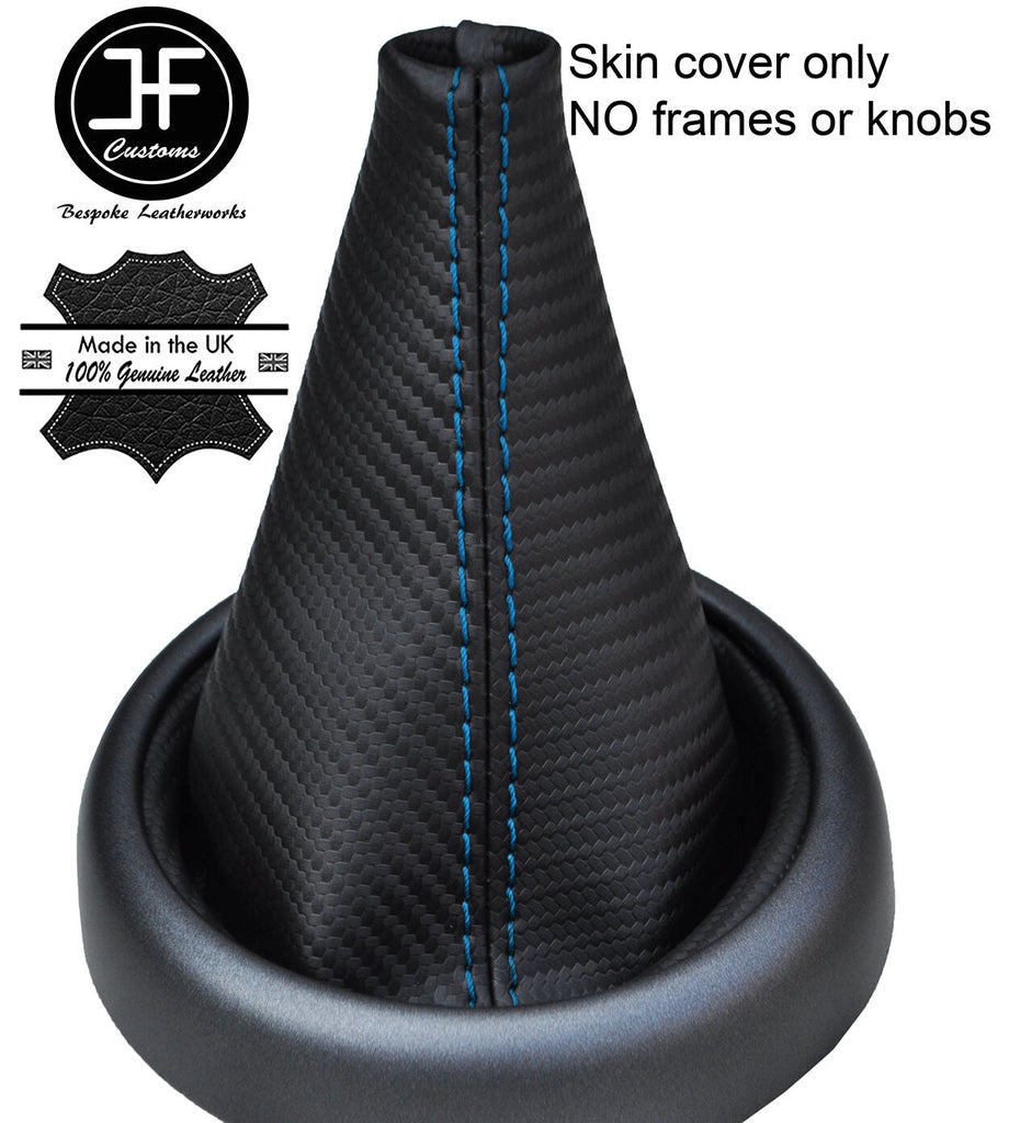 BLUE STITCH CARBON FIBER VINYL GEAR GAITER FITS BMW MINI R50 R52 R53 2001-2006